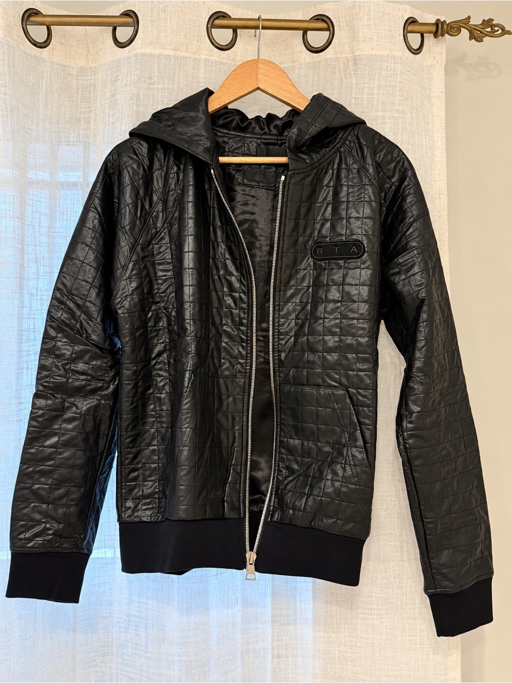 RtA Quilted Hooded Zip Jacket Black Small NWT